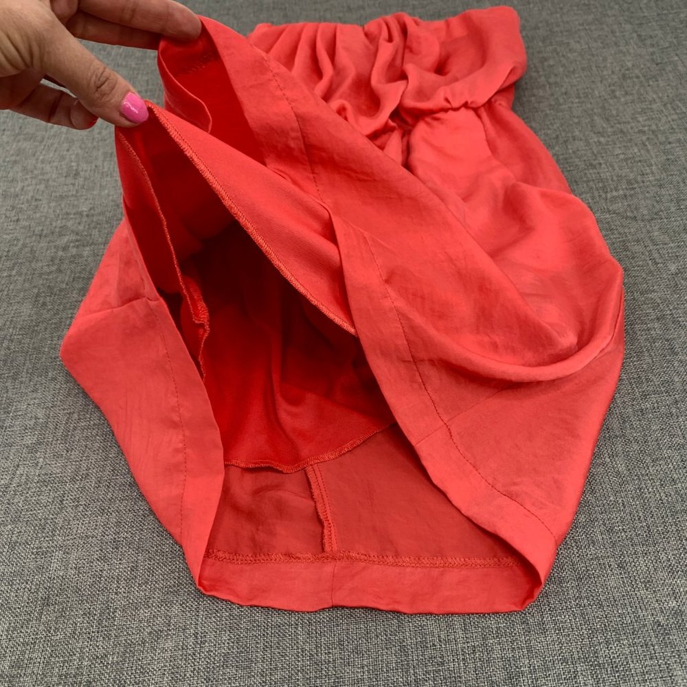 Ruby Rox Bright Coral Strapless Mini Dress Size 5 Pockets Pleated 100% polyester - Picture 6 of 13